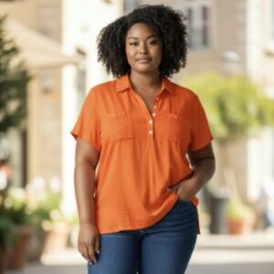 J. Jill Women's Cotton Blend Collared Button Front Tunic Blouse M